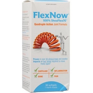 bottle of FlexNow 100% Shea Flex 70 Quadruple Joint Action Formula