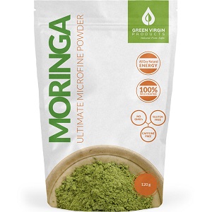 bottle of Green Virgin Products Moringa Ultimate Super Fine Powder