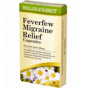 box of Holland & Barrett Feverfew Migraine Relief